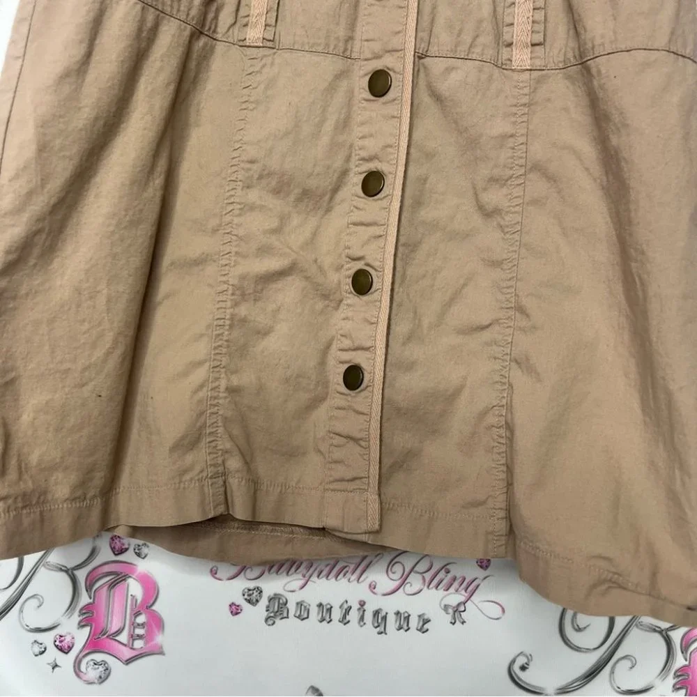 Seduction dress cargo style belt buckle loops snap closure buttons tan military - Picture 3 of 5